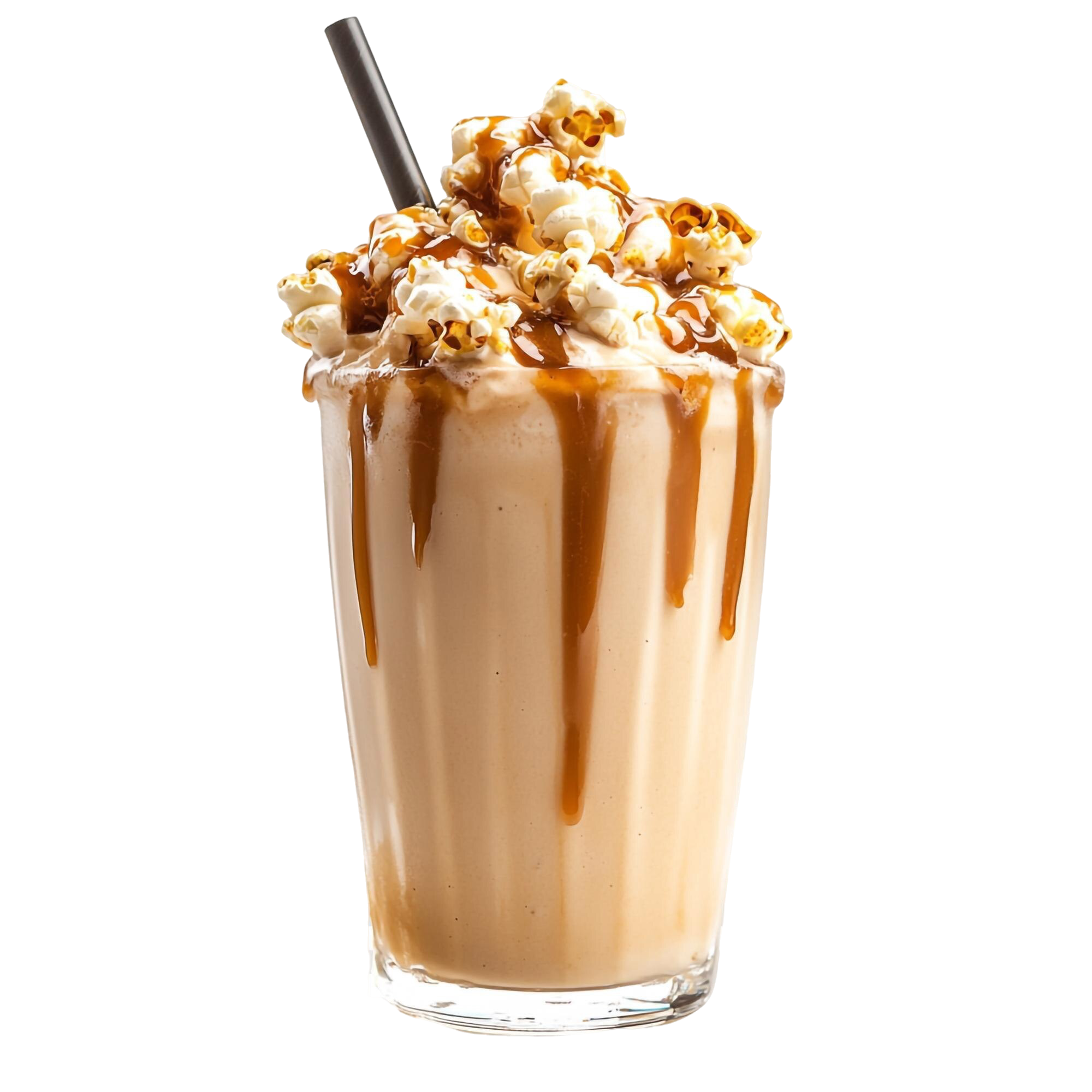 Milkshake gourmand avec garnitures et toppings flottants