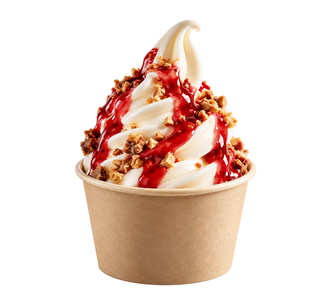 Sundae onctueux avec coulis, biscuits et toppings flottants